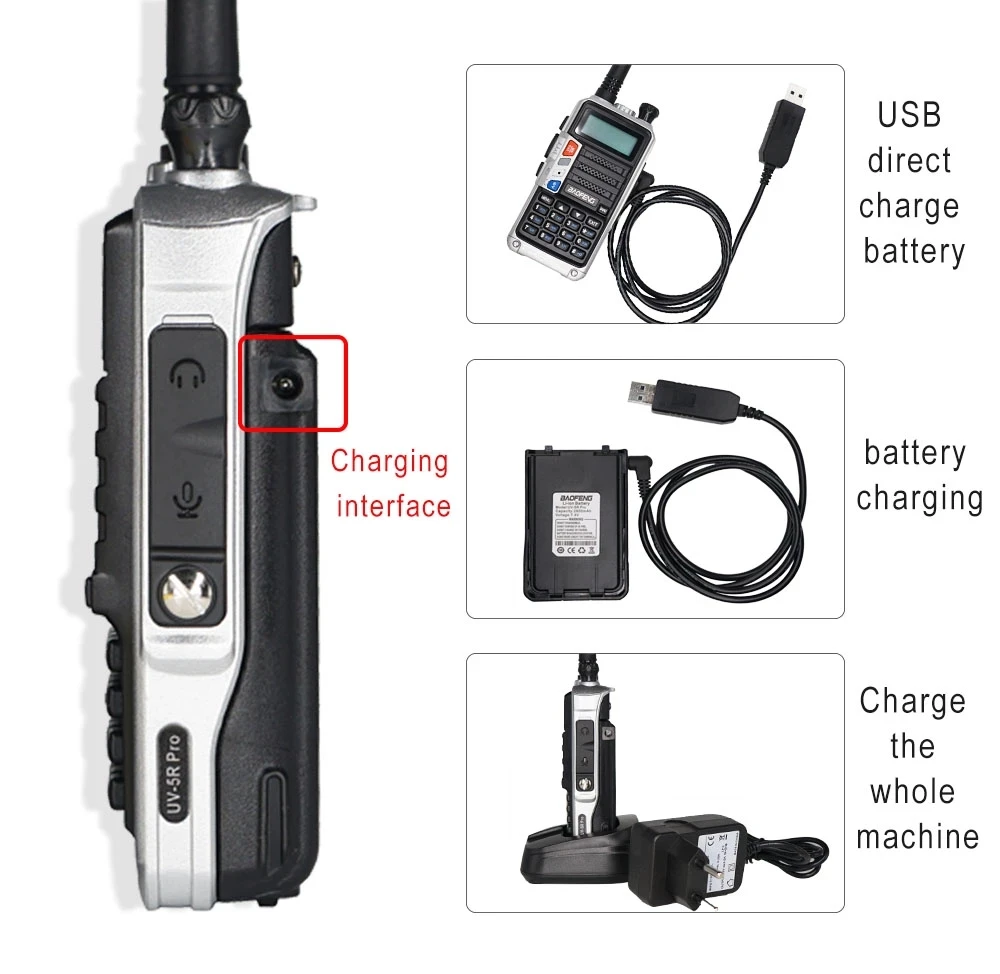 baofeng long range walkie talkie uv 5r pro real 8w professional tri band two way radio usb fast charge with 220 260mhz antenna free global shipping