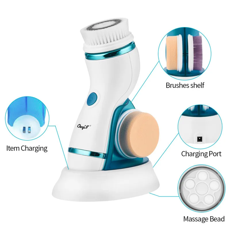 

4 In 1 Electric Facial Cleansing Brush Massage Pore Face Cleaning Device Skin Exfoliator Roller Face Brush Washing Machine