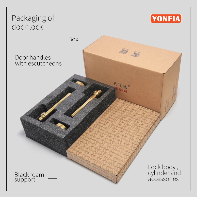 yonfia 8039 square privacy pvd gold home room wood door lock handle set bathroom mortise lever door handle for interior door free global shipping