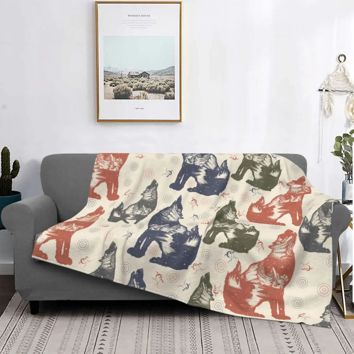 

Retor Husky Blanket Velvet Decoration Cute Dog Portable Warm Throw Blanket for Sofa Car Bedspread