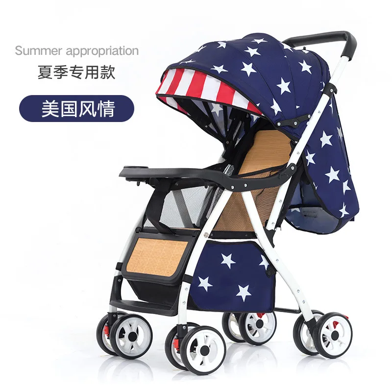 Baby Stroller Can Sit Lie Down Folding Wicker Chair Bamboo Rattan Woven Summer Baby Child High Landscape Umbrella Cart Trolley