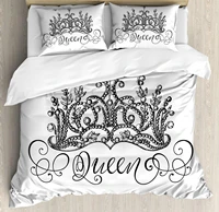 queen duvet cover set hand drawn crown with queen lettering baroque style elements calligraphy decorative 3 piece bedding set