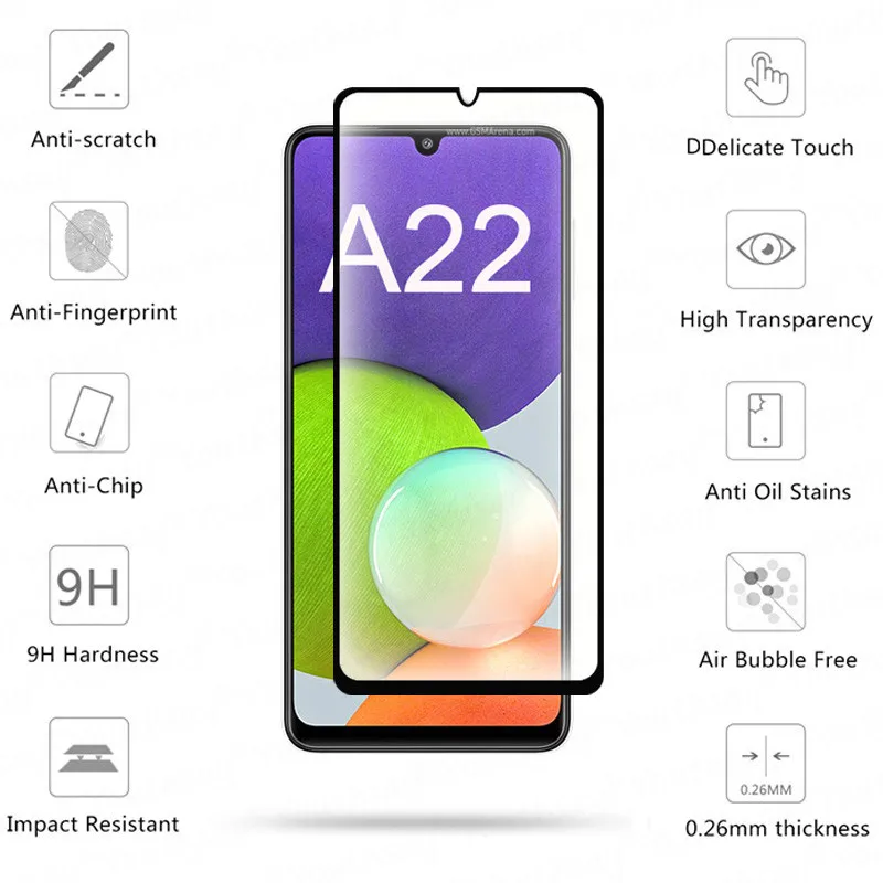 Protector de pantalla de vidrio para Samsung Galaxy A22s, pel&iacute;cula protectora de vidrio para Samsung A22s, A32, A51, A52, A71, A72, M32, M51, A22-1