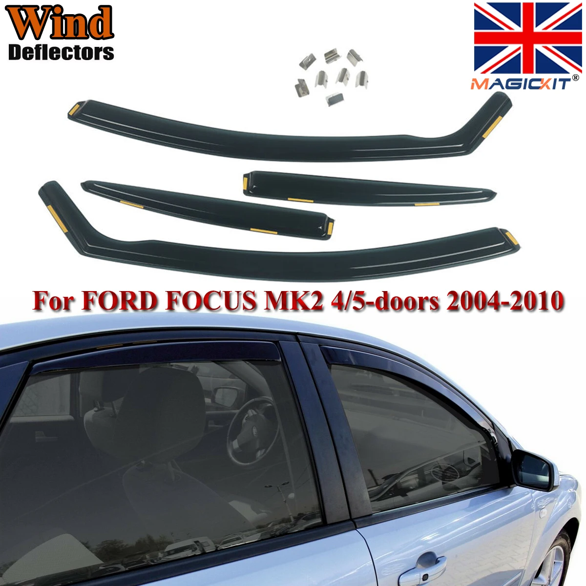 

Magickit For FORD FOCUS MK2 Hatchback 4/5-doors 2004-2010 4-pcs Wind Deflectors Tinted