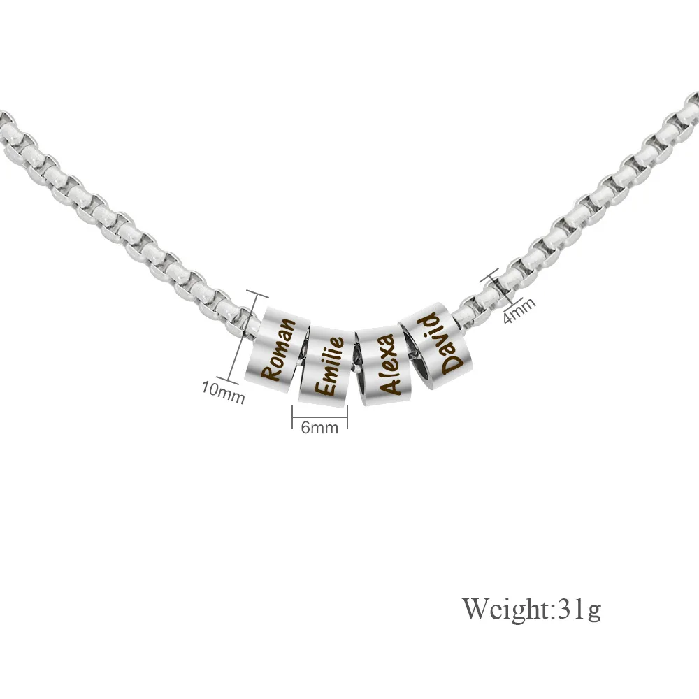 

50cm Customized Family Name Beads Necklace Stainless Steel Personalized Beads Pandent Chain Woman Jewelry Anniversary Gift