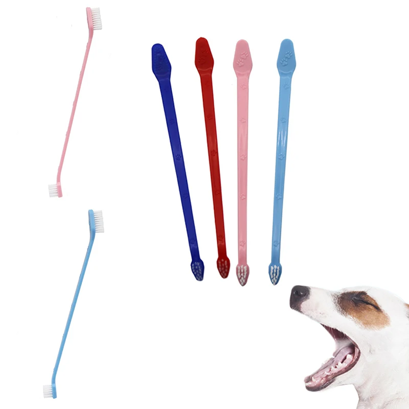 

New Household Pet Products Pet Toothbrush Nylon Silk Dog Paw Print Oral Cleaning Double-headed Dog Toothbrush J8A5190