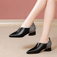 cresfimix female casual black pu leather slip on square heel pumps for party night club women shoes zapato tacon alto b6193