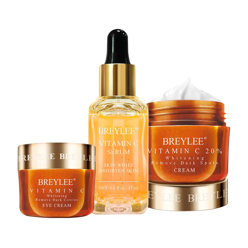 Set 3pcs Breylee крем для лица отбеливающий крем отбеливающий крем для лица витамин C отбеливающий набор кремов Сыворотка для лица крем под глаза уход за кожей лица для устранения темных кругов выцветает веснушки Пятна меланин - Вес нетто: Set 3pcs