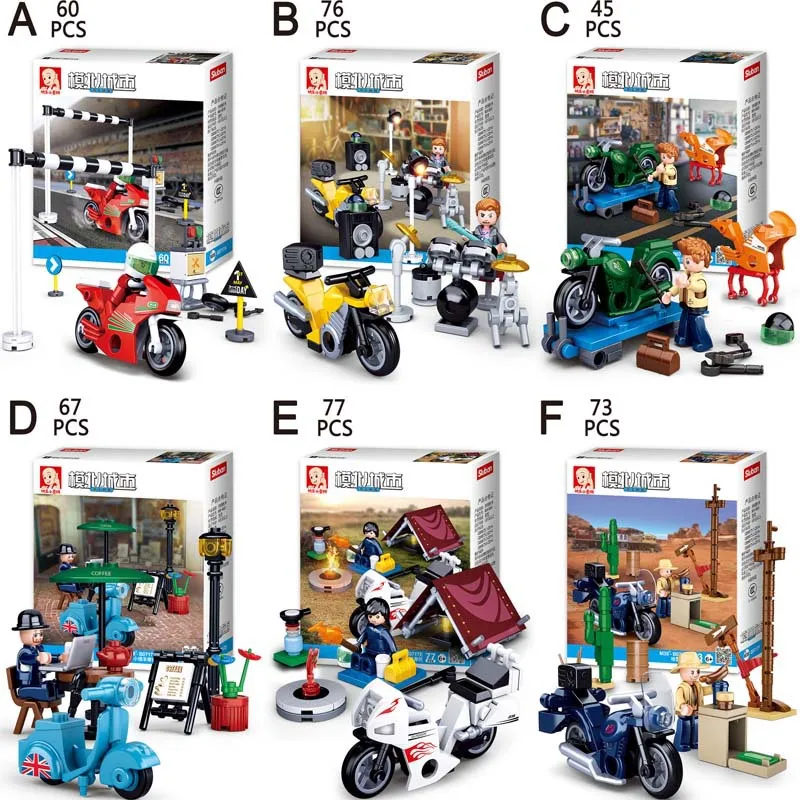 Маленький Любань Детские пазлов блоки игрушка мотоцикл Человек паук модель для