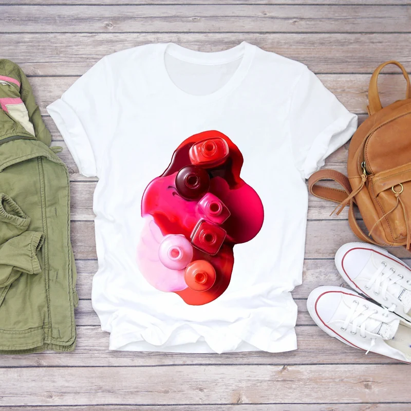 

Women 2020 Summer Fingernail 3D Nail Art Printed Girl Lady T-shirts Top T Shirt Ladies Womens Graphic Female Tee T-Shirt