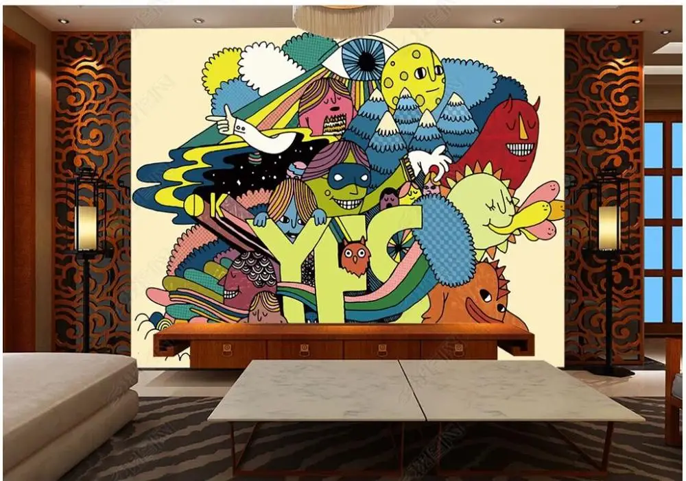 

Custom mural 3d photo wallpaper Hand drawn doodle cartoon abstract characters decor living room wallpaper for wall 3 d in rolls