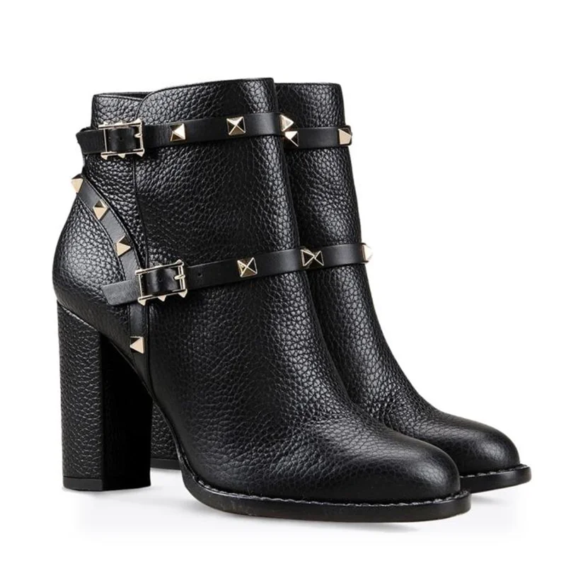 

Euro-American Women's shoes 2021 New style Low boots Sexy Coarse heel High-heeled Autumn and winter rivet buckle Martin Boots