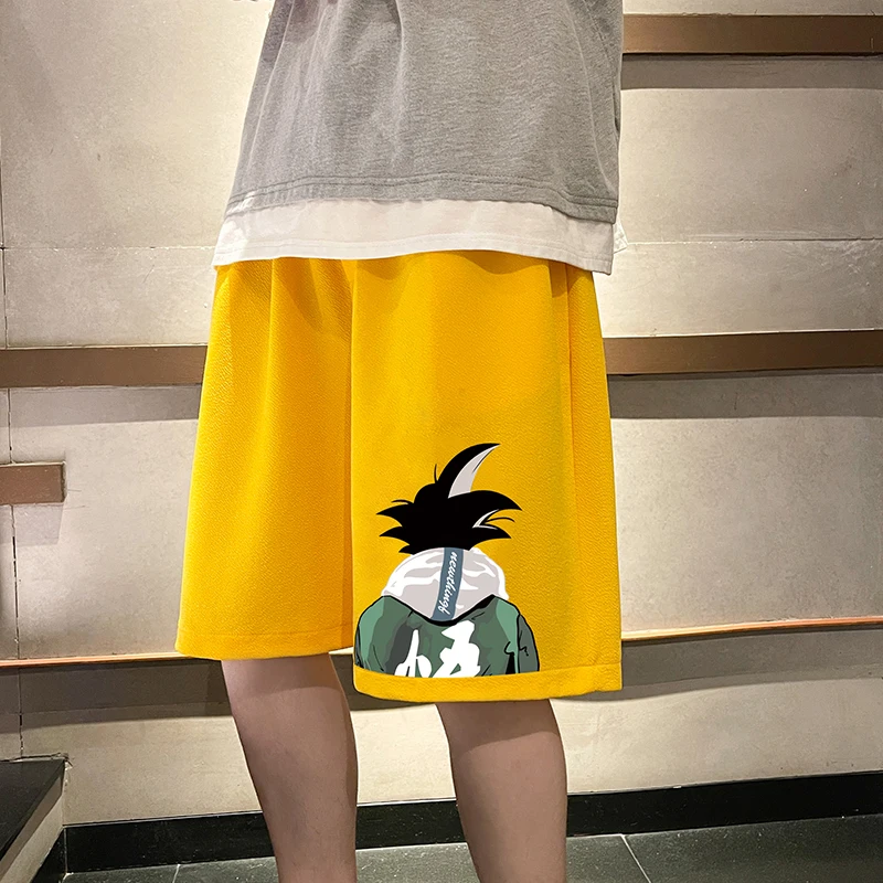 Japońskie Anime spodenki z nadrukiem dla mężczyzn letnie ubrania codzienne nastolatki Baggy koszykówka spodnie dresowe siłownia krótkie spodnie Harajuku Streetwear