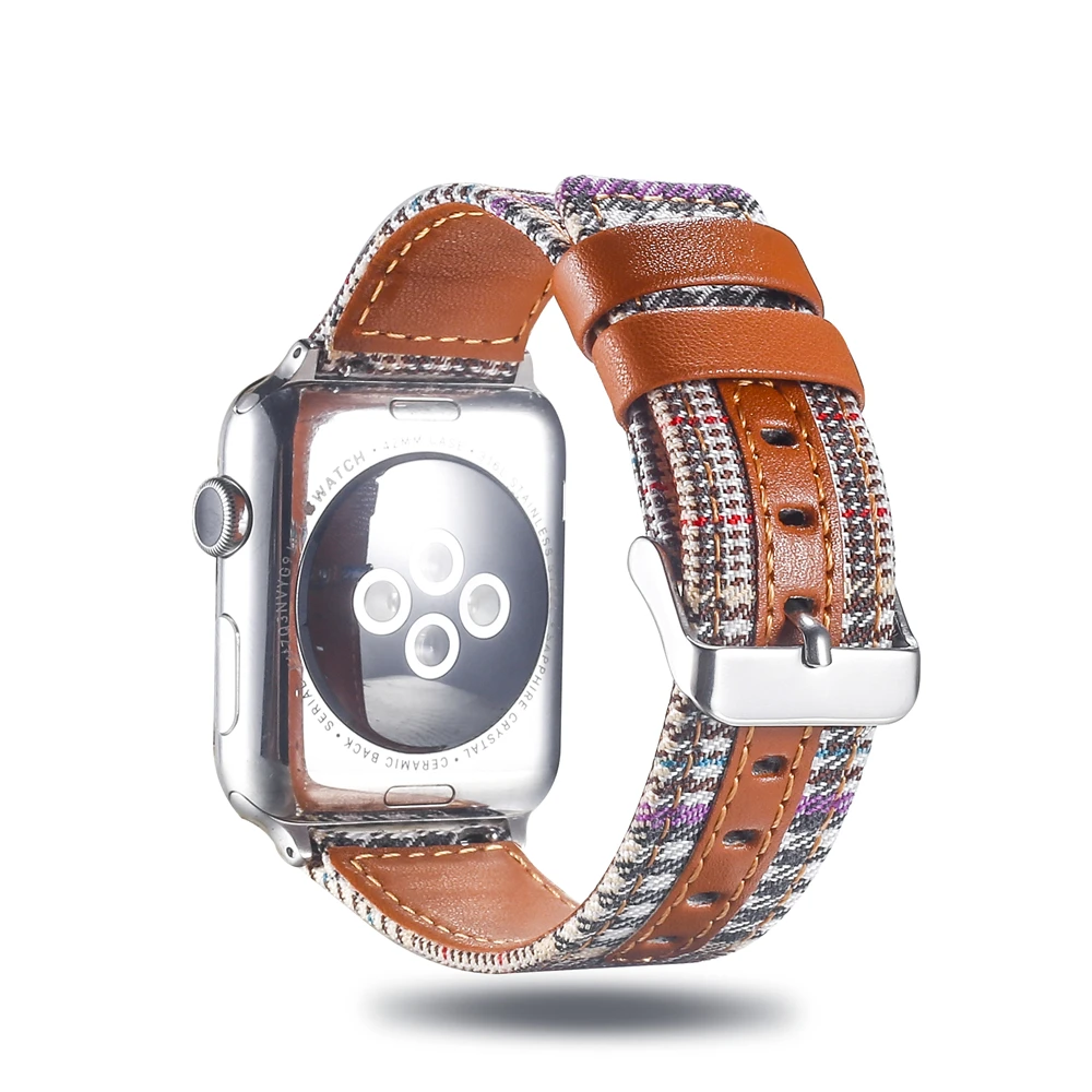 Холщовый ремешок для часов для Apple Watch 38 мм 42 мм 40 мм 44 мм нейлоновый кожаный ремешок для часов браслет для iWatch Series 5/4/3/2/1