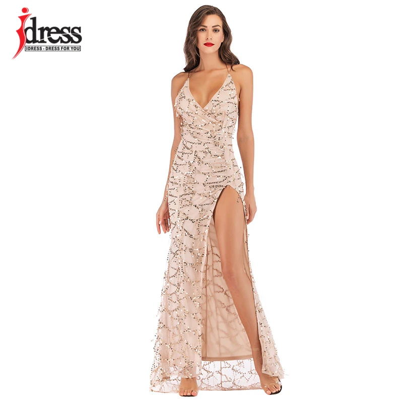IDress Золотая летняя одежда с разрезом сексуальное женское платье открытой спиной