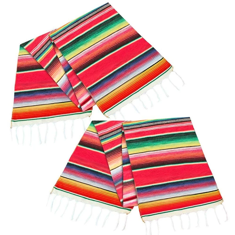 

2 Pack 14 By 84 Inch Mexican Table Runner 14 x 84 Inch Mexican Party Wedding Decorations Fringe Cotton Serape Blanket Table Runn
