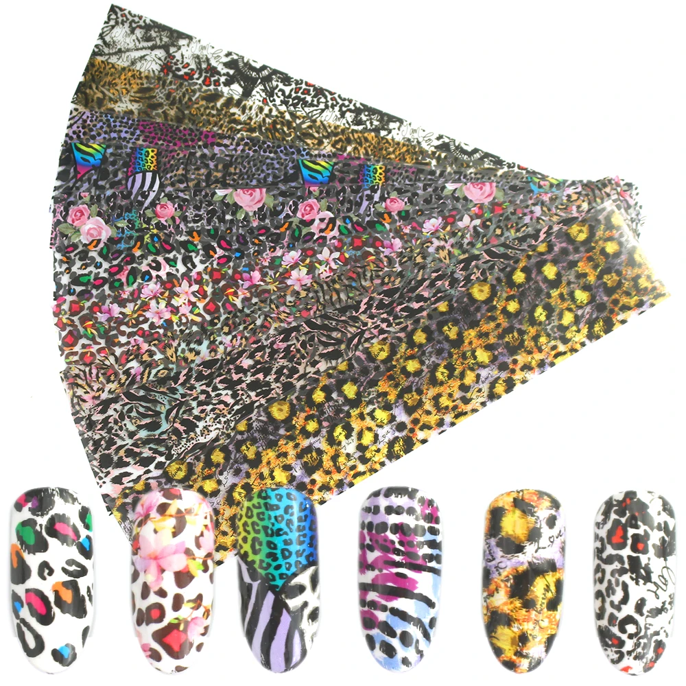 Голографические наклейки для ногтей с леопардовым декором на водной основе, размером 4*100 см, для декорирования маникюра, ленточная.