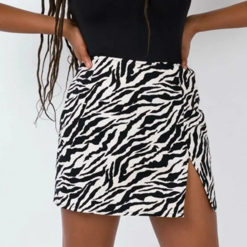 

Women Sexy Bodycon Mini Skirt High Waist Leopard Zebra Print Split Skirts Casual Short Cocktail Clubwear