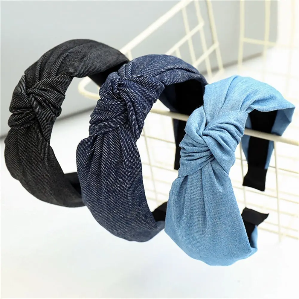 

Hair Accessories Fashion Wide Side Denim Twist Hair Hoop Hair Bands Head Wrap Women Hairband