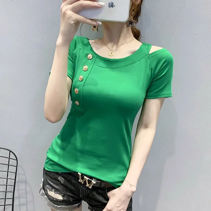 

Fashion sky blue Women Tops T-shirts Female 2019 Summer