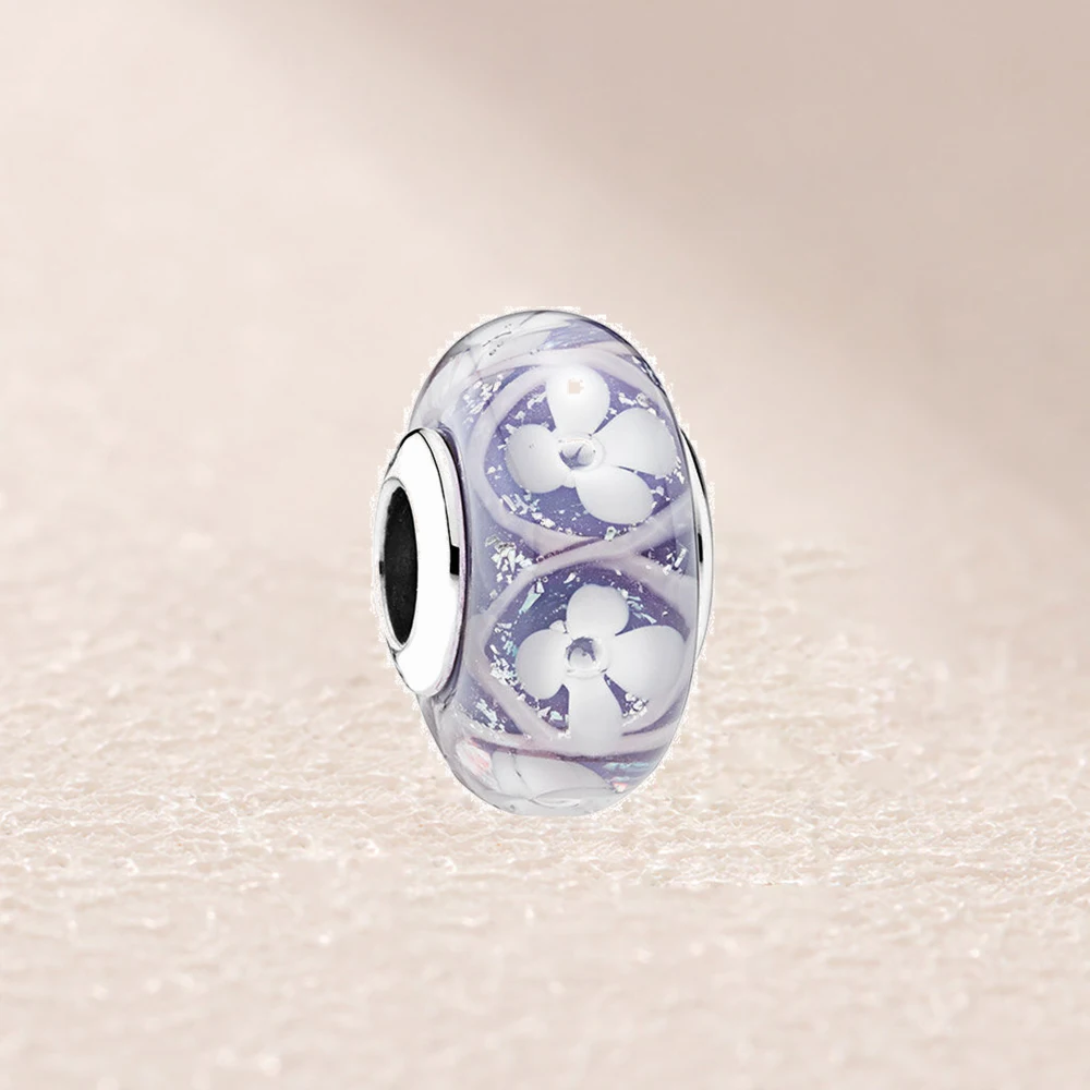 

791667-1 Purple Field of Flowers Charm, Murano Glass