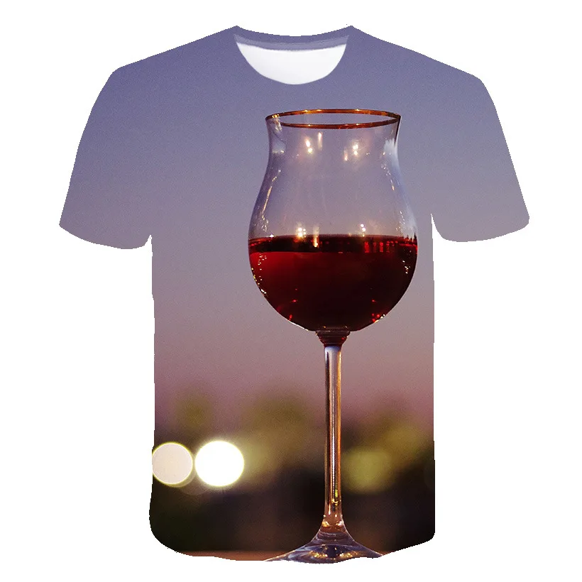 

New Funny Male T-shirt Fashion Short Sleeve Wine Glass Pattern Printed T Shirt Harajuku Vogue Men Clothes O Neck Tops OverSize