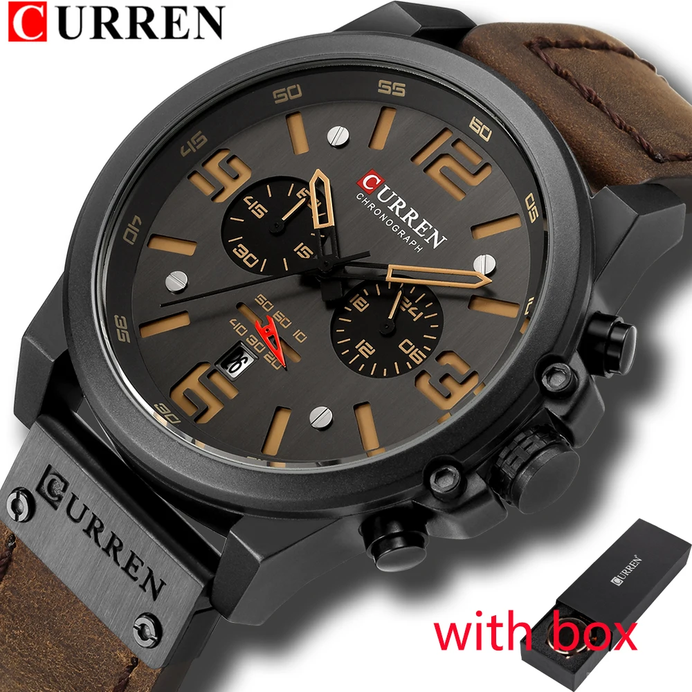 

CURREN 8314 Mens Watches Top Brand Luxury Men Military Sport Chronograph Wristwatch Leather Quartz Watch erkek saat Clocks Gifts