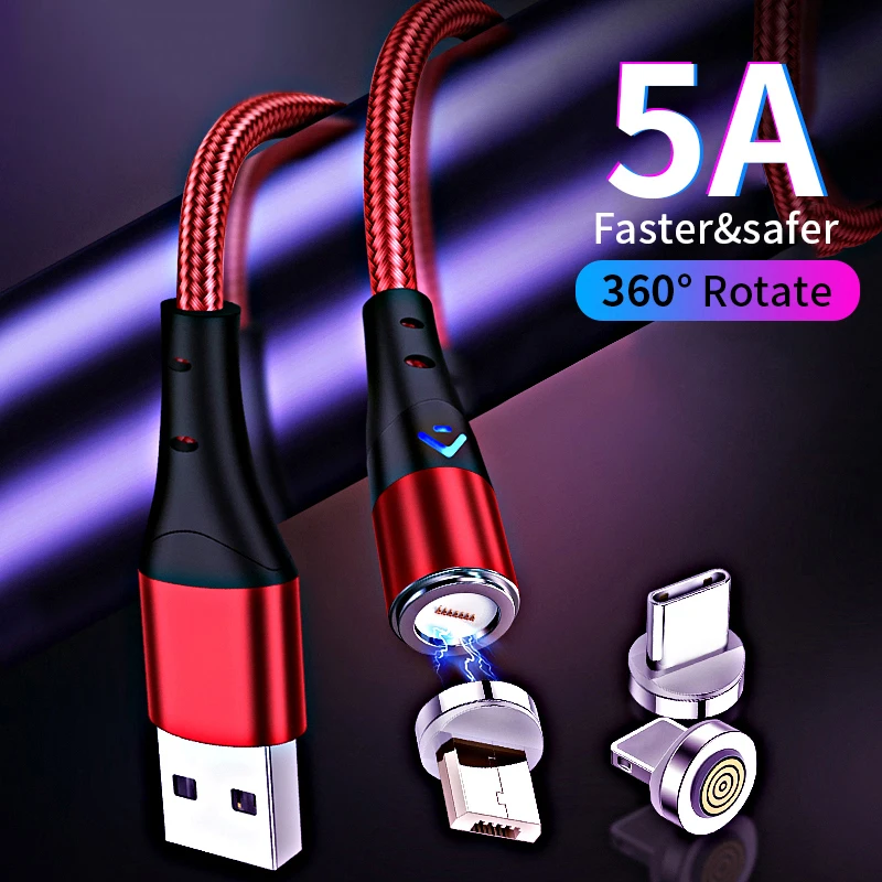 

5A Magnetic Charging Cable Micro USB Type C Cable USB C Supercharge For Huawei Mobile Phone USB Charger Data wire For iPhone 12