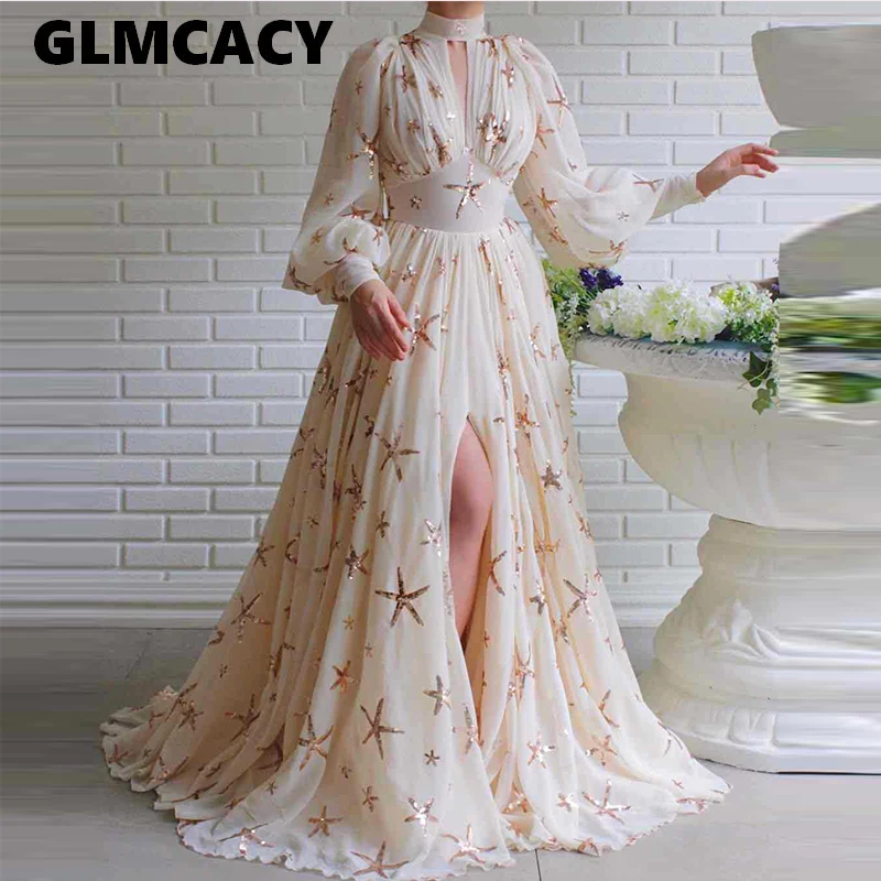 Женское платье макси с высоким разрезом и воротником элегантное туника