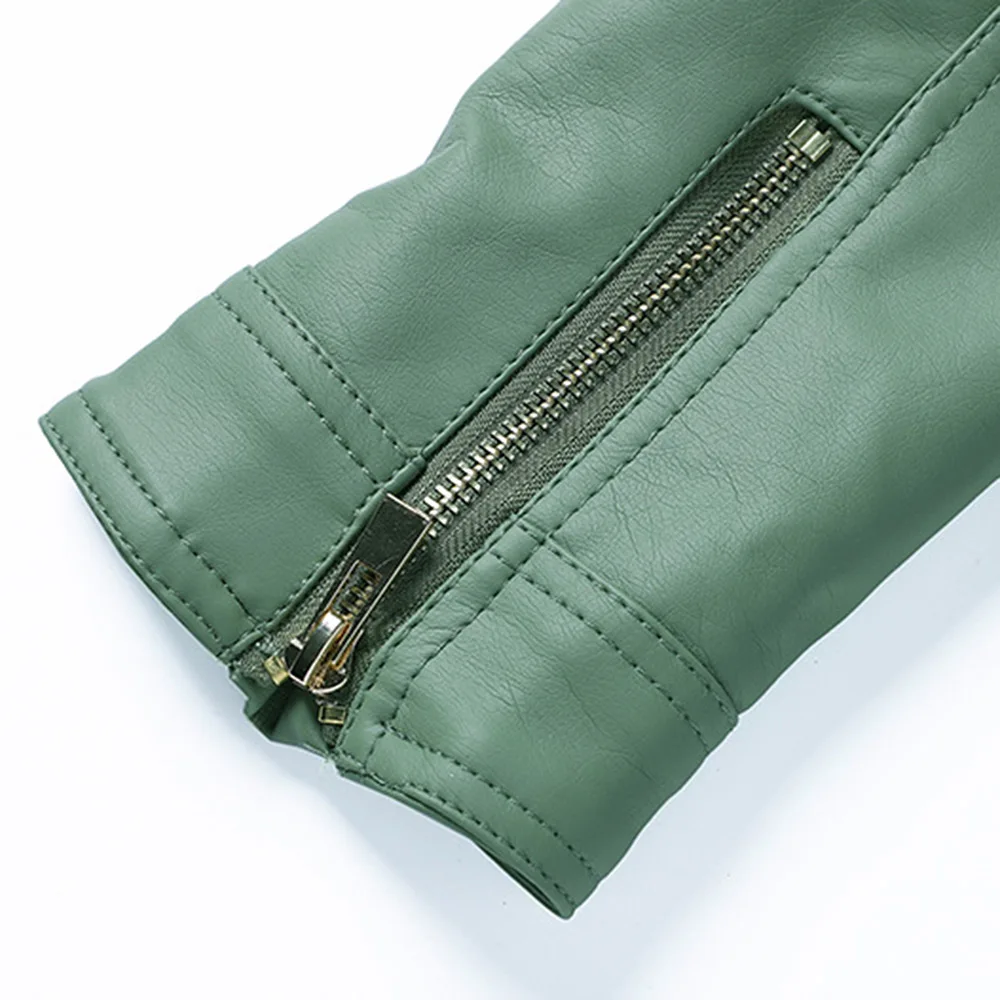 

Fashion Color Women's Jacket Hot Sale Turn-Down Collar Zipper Coats Long Sleeve Leather Women's Spring Jackets England Style