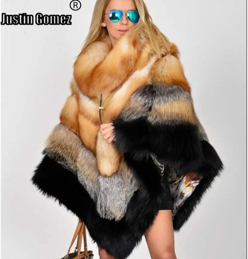 Лучшее качество зимняя теплая накидка из натурального меха Красной лисы женская