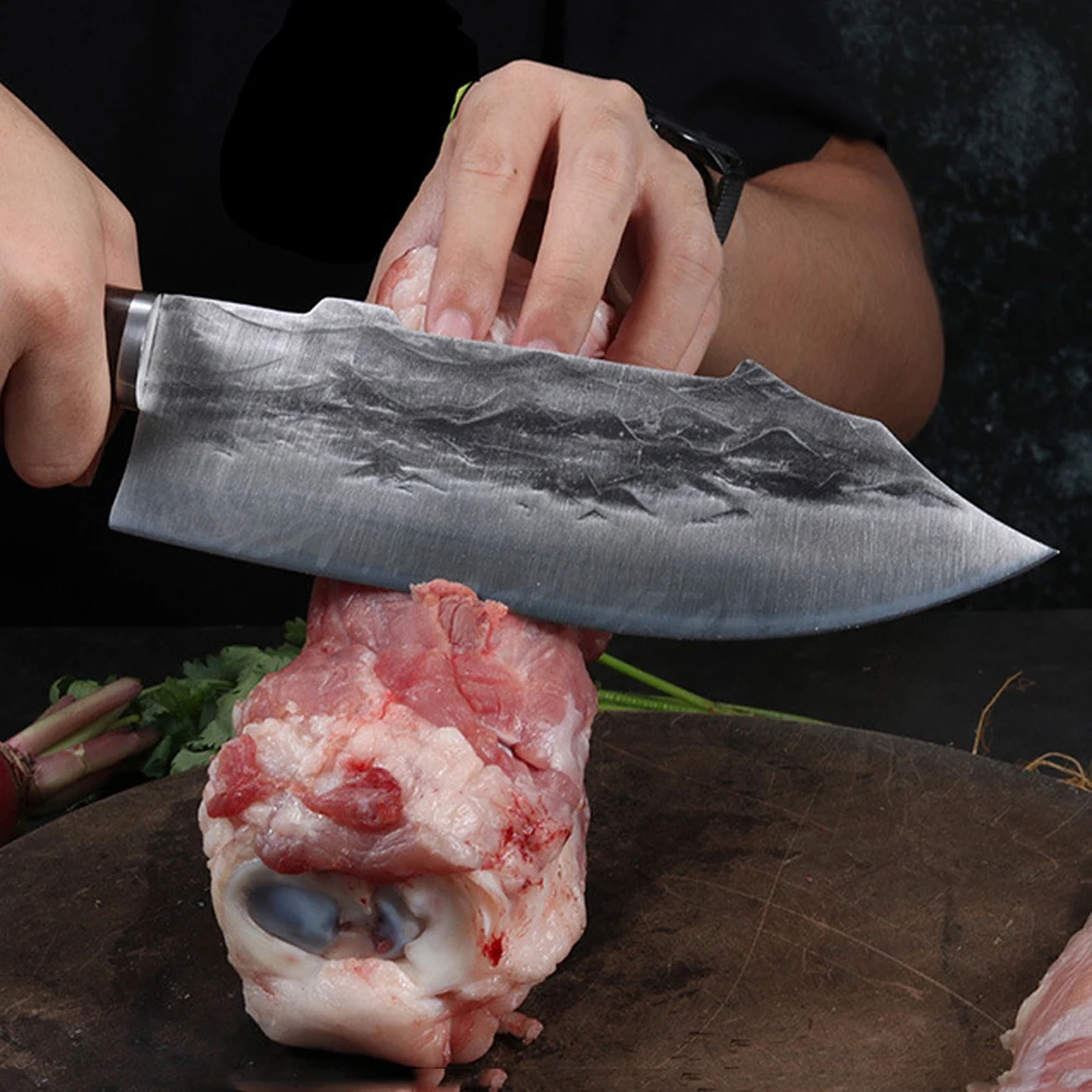 

Hand forged kitchen knife meat cleaver slicing knife traditional retro knife stainless steel slaughter kitchen knife