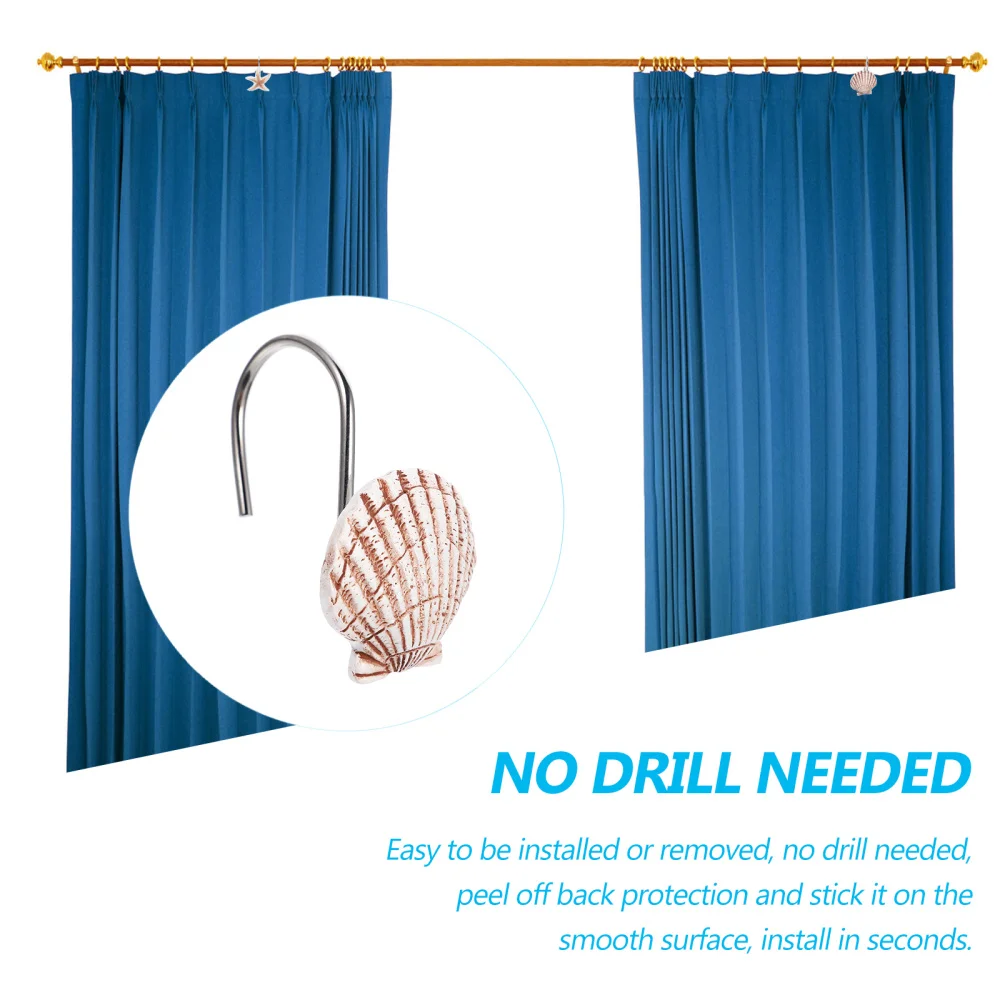 

12pcs Creative Seashell Curtain Hooks Bathroom Curtain Hooks (Assorted Color)