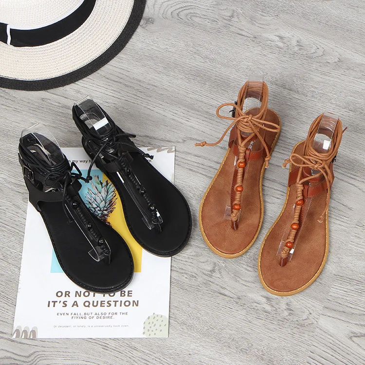 

2021 summer new comfortable low heel women's shoes CROSS STRAP ROMAN FLAT SANDALS 40