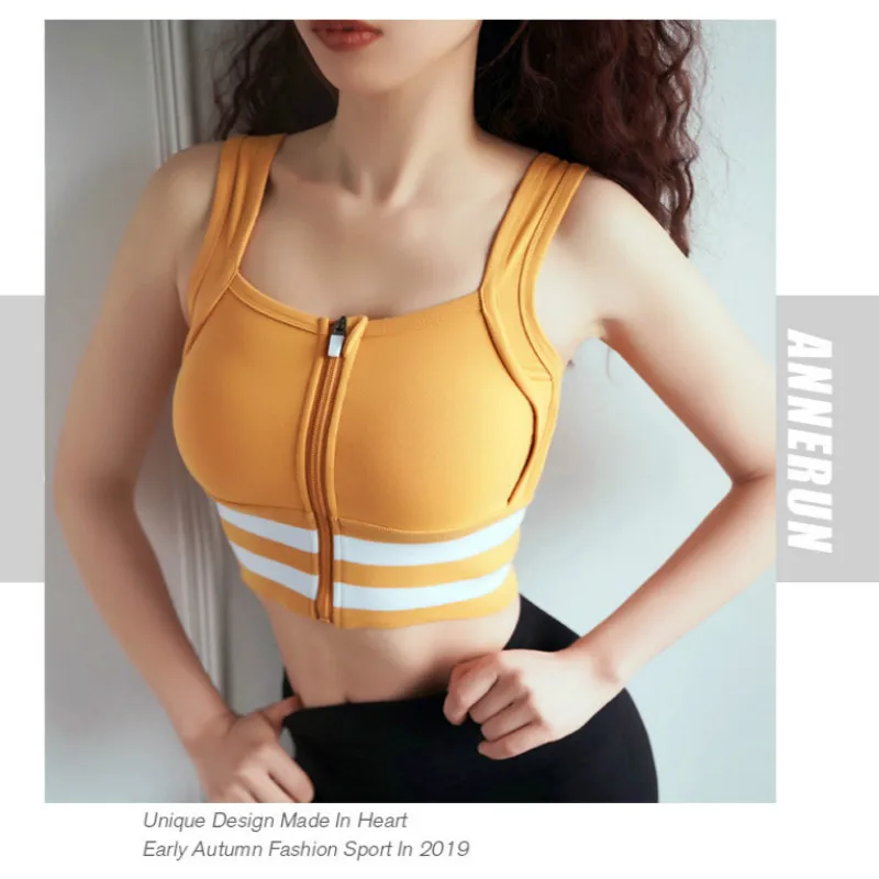Women Zipper Push Up Sports Bra Plus Size Professional Quick Dry Padded Shockproof Gym Fitness Running Yoga Sport Brassiere Tops