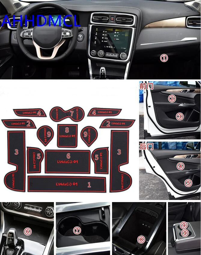 

Car Anti-Dirty Pad Door Groove Gate Slot Cup Armrest Storage Pad Mat For LYNK&CO 01 2017 2018