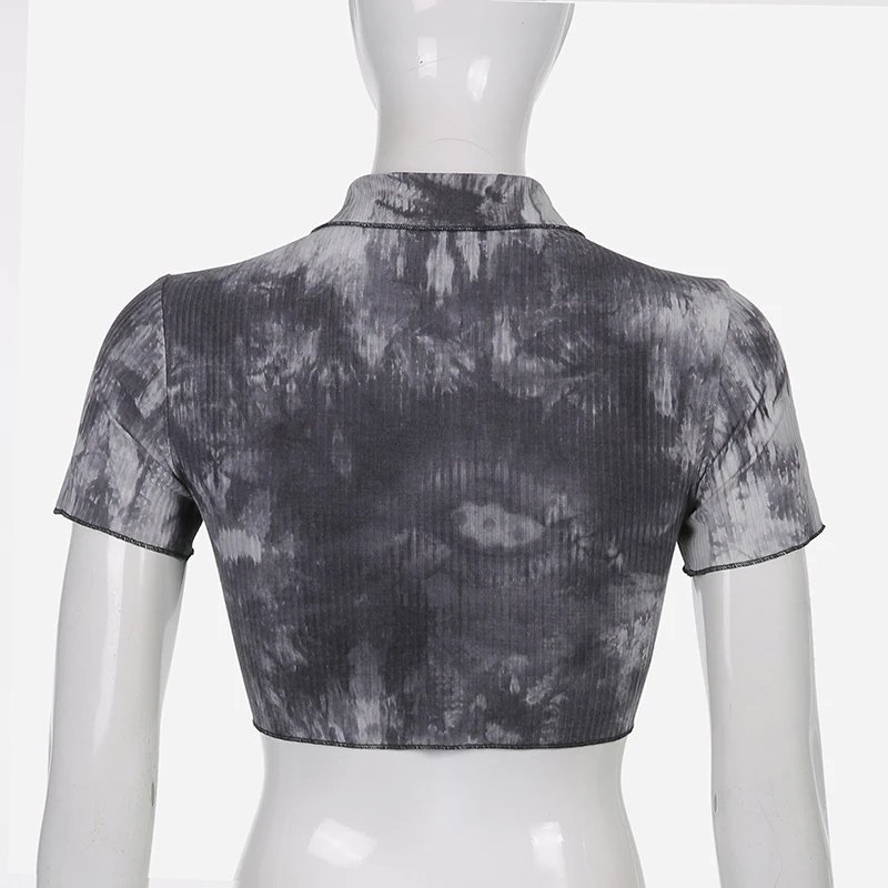 

Rockmore Tie Dye Print Crop Top Women Casual Cotton Button Up Short Sleeve T Shirts Baby Tee Streetwear Harajuku Y2K Tops Summer