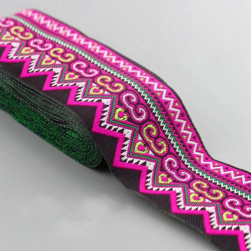 

3yards hmong miao embroidery jacquard webbing lace trim 5cm dress collar ribbon tape ethnic tribal thai india boho DIY sew cloth
