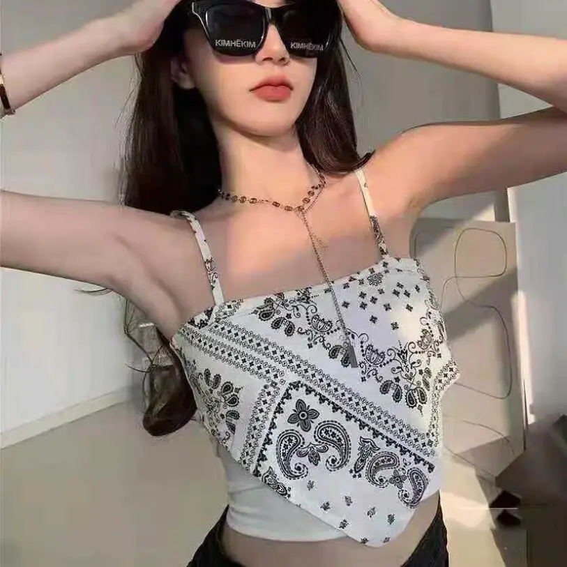 

2021 Summer Skinny Short Cropped Umbilical Irregular Sling Top Women Summer Korean Sexy Beautiful Back Design Trendy Vest