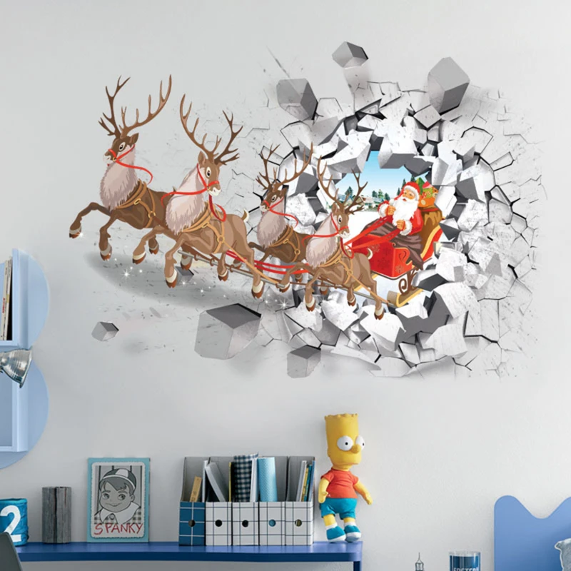 

Noel Shopwindow Stickers Navidad Christmas Ornament Show Window Wall Sticker New Year Gift Natal Plastic Sticker Merry Christmas