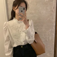 lace collar shirt embellishment early spring long sleeve blouse female