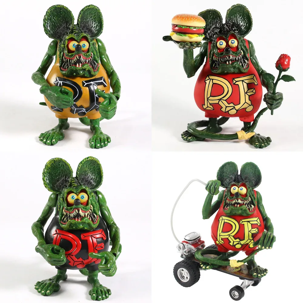 Anime Animal Crazy Mouse Skateboard Rose Rat Fink Movable PVC Action Figure Collection Model Toys Christmas Kids Gift Brinquedos | Дом и сад