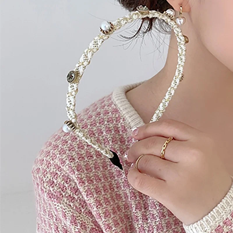 

TIMEONLY korean fashion Imitation pearls hairwear shinning rhinestones circle cloth hair bands for women ladies Trendy jewellry