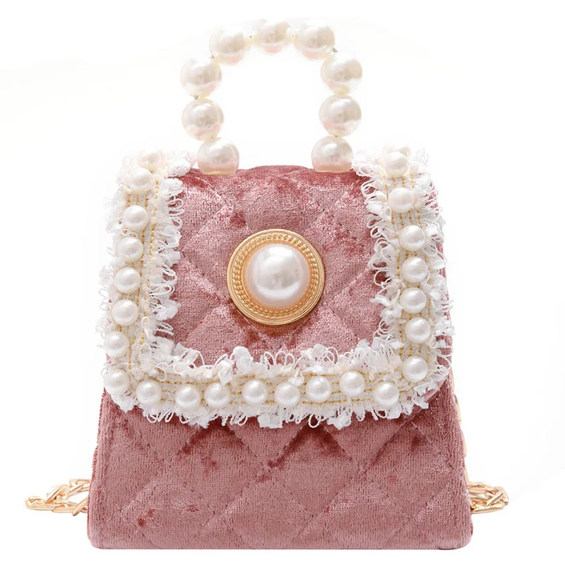 

Children's Mini Clutch Bag 2020 Autumn Winter Girls Velour Crossbody Bag Kids Small Party Pearl Hand Bags Baby Girl Purses
