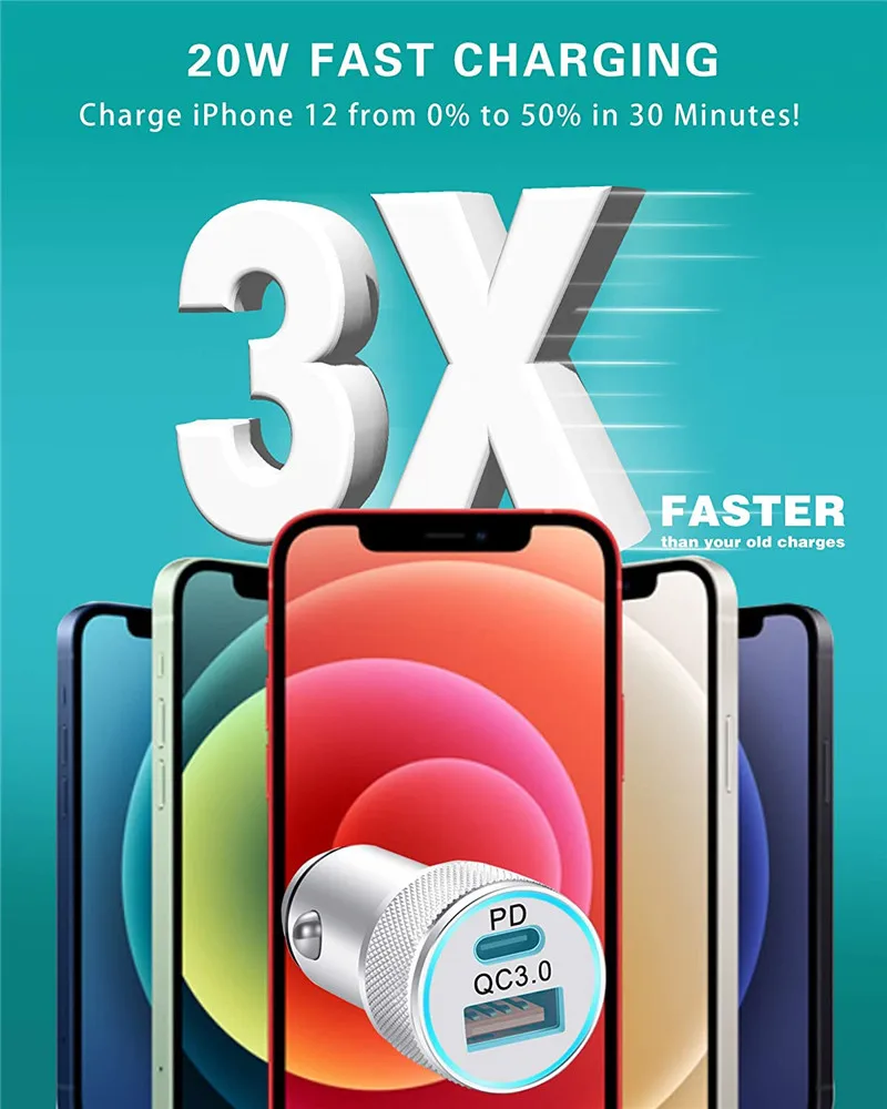 

Устройство зарядное автомобильное с двумя портами USB C, 20 Вт, для IPhone 12 Pro Max Mini 11 XS XR X 8 7