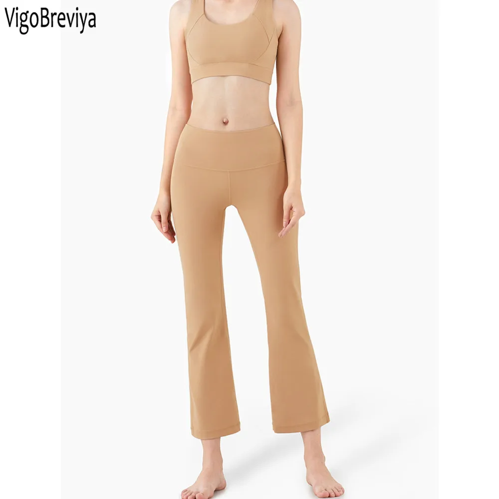 

VigoBreviya Flared tight-fitting high-waist hip-lifting fitness pants 2020 autumn new nude sports yoga nine-point flared pants