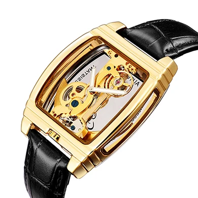 Gold Black Классические модные автоматические механические наручные часы Мужские часы прозрачные часы из нержавеющей стали браслет сетчатый ремешок мужские часы - Цвет: Gold Black