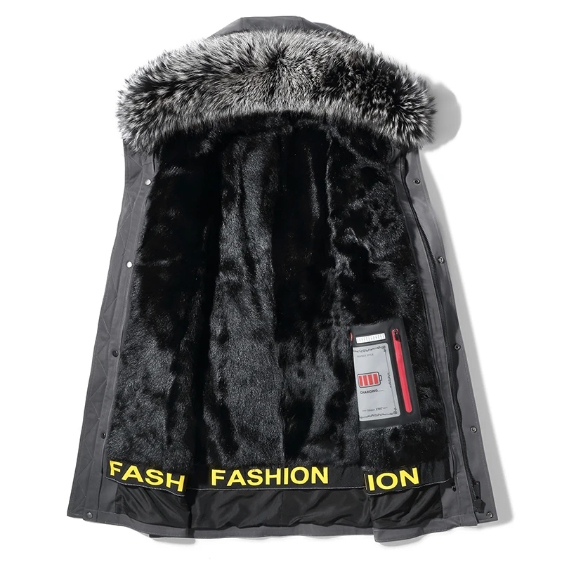 Парка мужская зимняя с капюшоном и воротником из меха норки средней