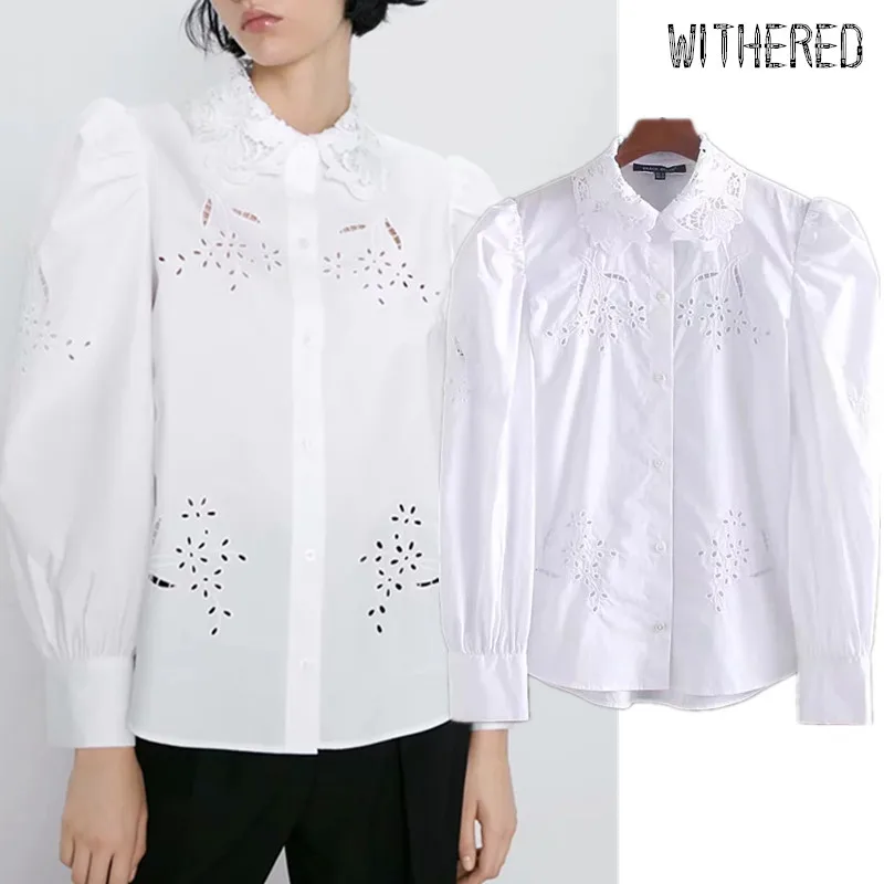 Увядшие английские элегантные открытые женские блузы с вышивкой blusas mujer de moda женские рубашки-топы и блузы больших размеров