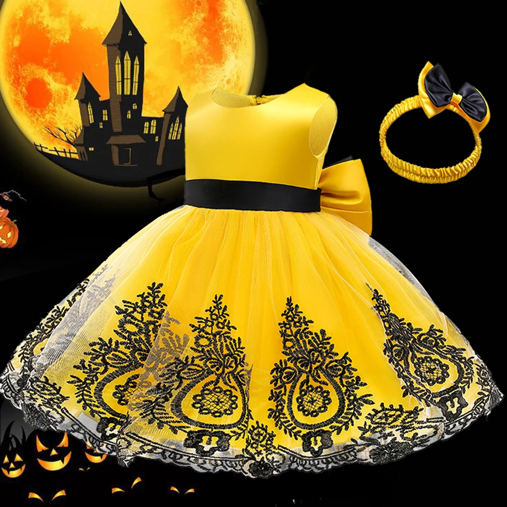 

Элегантные Детские платья принцессы на Хэллоуин для девочек, вечернее праздничное платье на день рождения, платье с цветочной вышивкой для ...